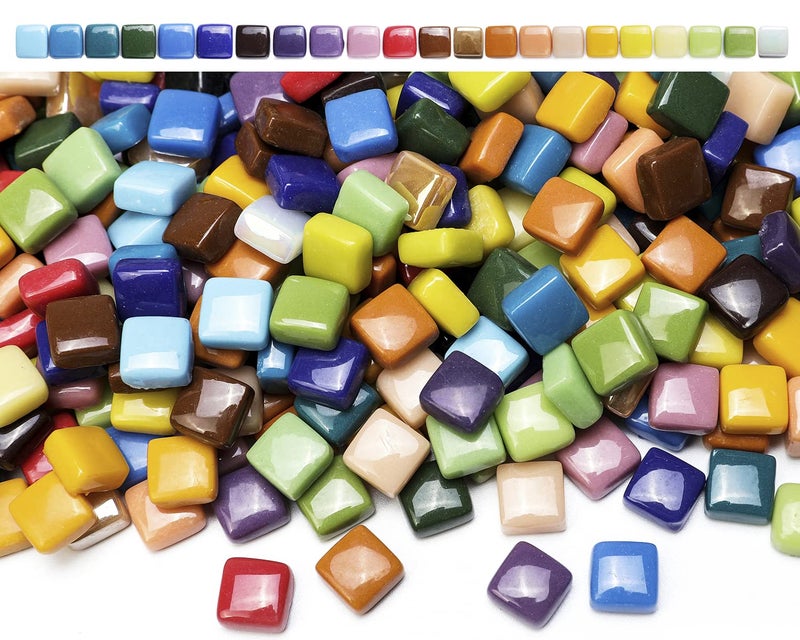 Lanyani 2 Pounds Vibrant Glass Mosaic Tiles for Arts and Crafts, Colorful Bulk Loose Mosaic Glass Pieces Square Stone Tiles, 1/2 inch, 500 Pcs - Image 2